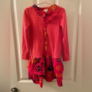 Le Top Girls Pink Striped Floral Ruffle Dress Long Sleeve Size 6